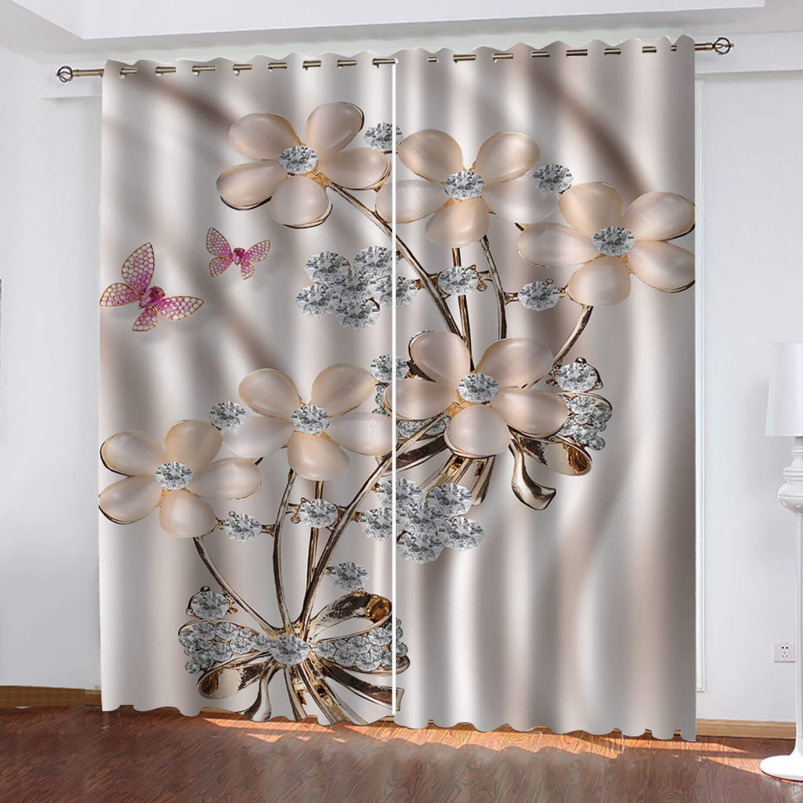 Vorhang Blickdicht Verdunklungsvorhänge Gardienen 2-SetBlume 150x166cm