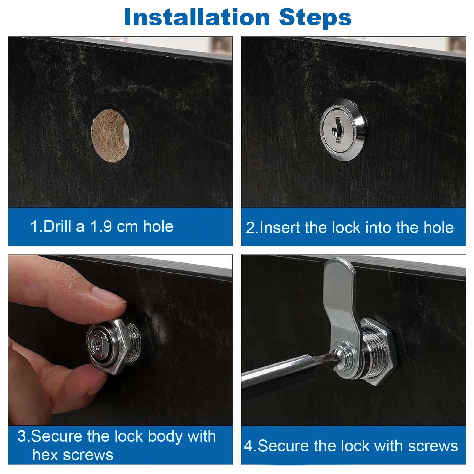Cabinet Lock, Post Box Lock, Cam Locks, Comes with 6 Keys and 5 Different Locks Plates, Multi-Purpose for Cabinet Cupboard - Image 4