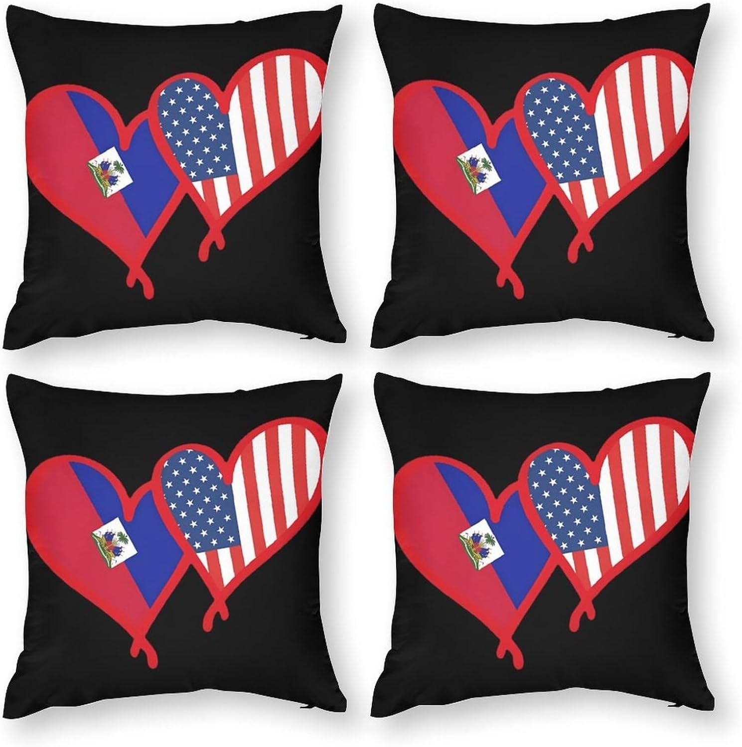 Haitians-Flag and US Flag Printed Throw Pillow Case 4 Pcs Soft Pillowcases Pillows Covers Sofa Bed Decor 12/14/16/17/18/20/22/24/32 Inches