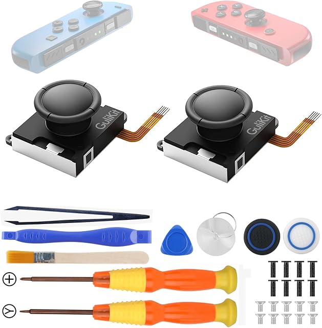 Gulikit Efektu Halla Switch Joycon Drążek Sterowy Joysticka 2szt, Ulepszony Drążek Bez Dryfu do Switch OLED/Lite Joycon, Lewy/Prawy Joystick o Małej Mocy z Narzędziem do Naprawy, Osłona Drążka