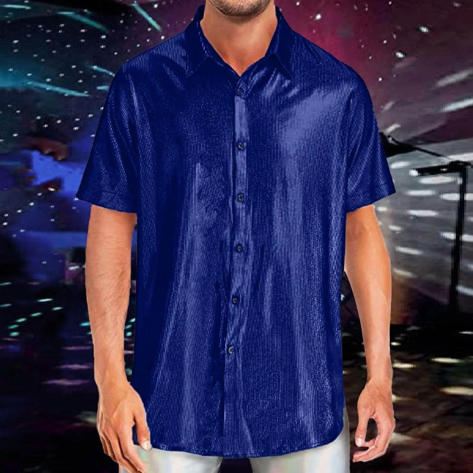 MORISTE Maglietta Uomo Disco con Lustrini, Manica Corta Top Costume Party Scena