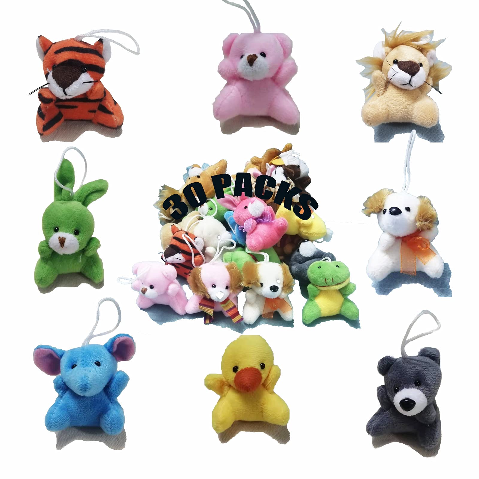 HIWIND 30 Pack Mini Plush Animals Toys Set, Small Plush Stuffed Animals Easter Gifts for 36 Months Up Kids Classroom Easter Eggs Filled Easter Basket Stuffers for Classroom