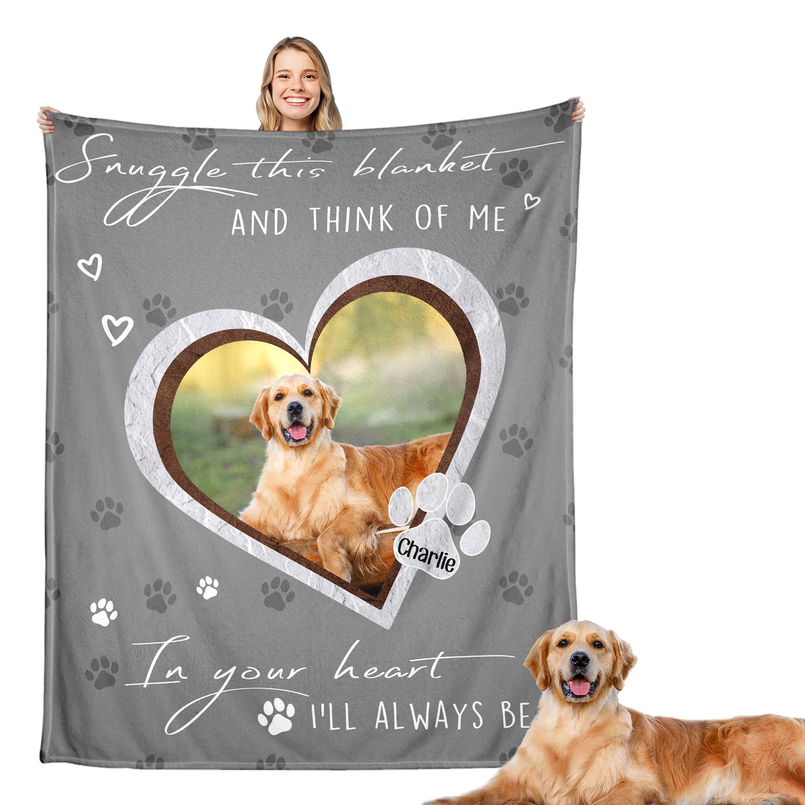 Aizza Beata Personalized Pet Memorial- Custom Dog Blanket with Photo Name, Sympathy, Bereavement, Remembrance, Passing Gifts for Loss of Cat (Snuggle