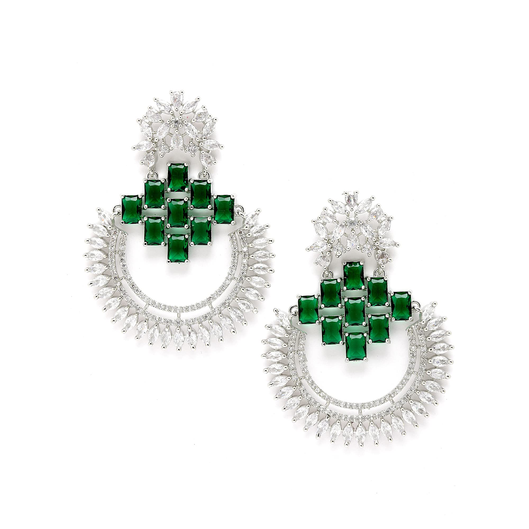 ZENEME American Diamond Studded Rhodium-Plated Chandbalis Earrings (Green) (B0BQC5ZQJN) Amazon Price History, Amazon Price Tracker