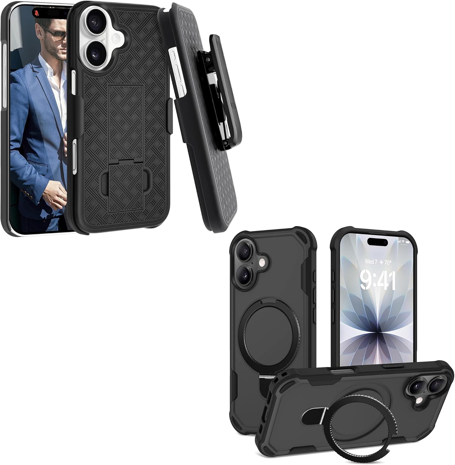 Fingic for iPhone 17 Case,iPhone 17 Belt Clip Holster Cases+for iPhone 1 7 Case Compatible with Mag-Safe