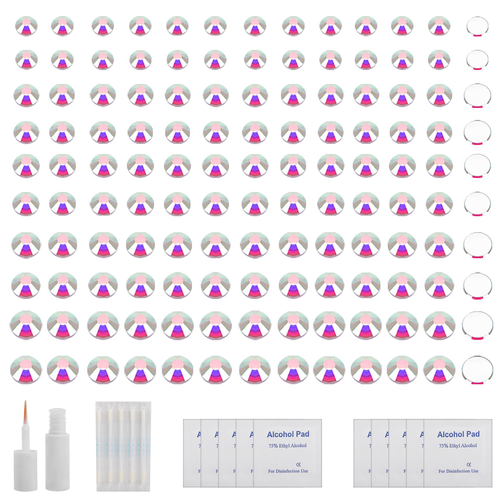 ZS 500Pcs Fake Nose Stud, Non-Piercing Eyebrow Nose Lip Ear Ring Fake Skin Piercing Jewelry, Faux Nose Studs Face Gems Stick on Face Jewels Eye Jewels with Eyelash Glue