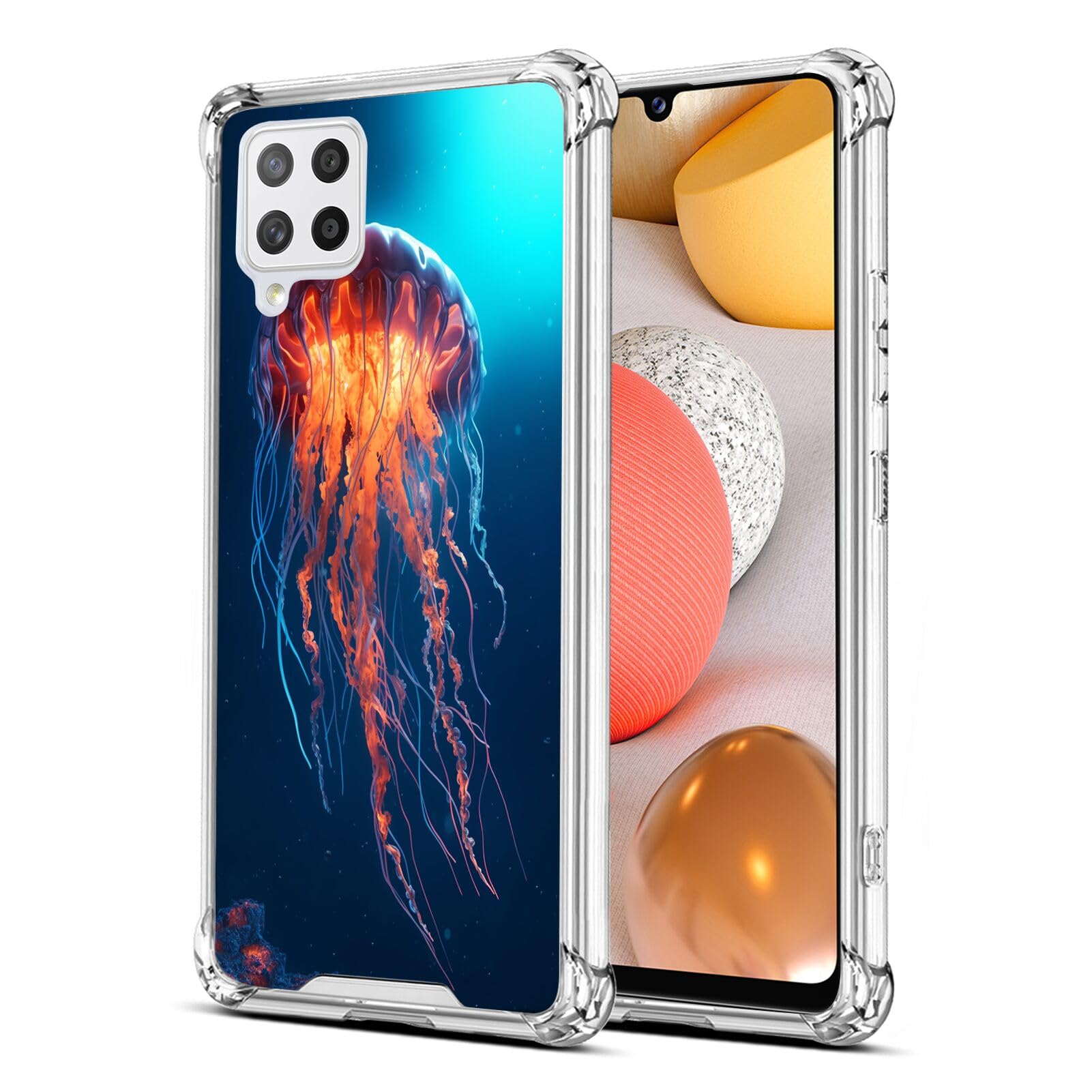Xioolia Transparent Phone Case Compatible with Samsung Galaxy A42 Shock-Absorbing Anti-Scratch Clear with Four Corner Bumper and Jellyfish Designer Art066 Pattern
