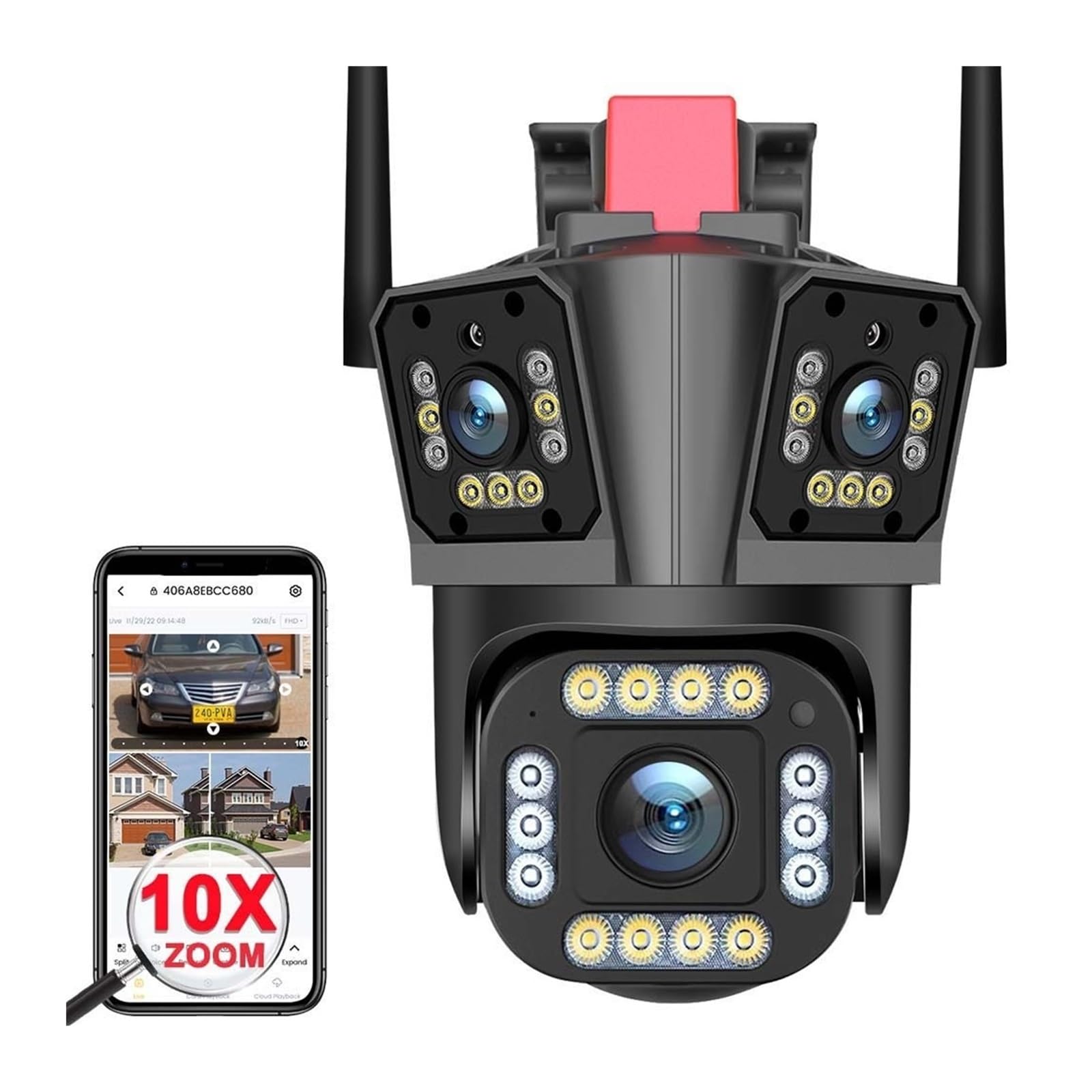 Kamera bezpieczeństwa, Kamera IP 5K 12MP HD 10X Zoom trzyobiektywowa kamera PTZ zewnętrzna szerokokątna do wykrywania ruchu bezpieczeństwa nadzór wideo(5K Camera Add 128G)