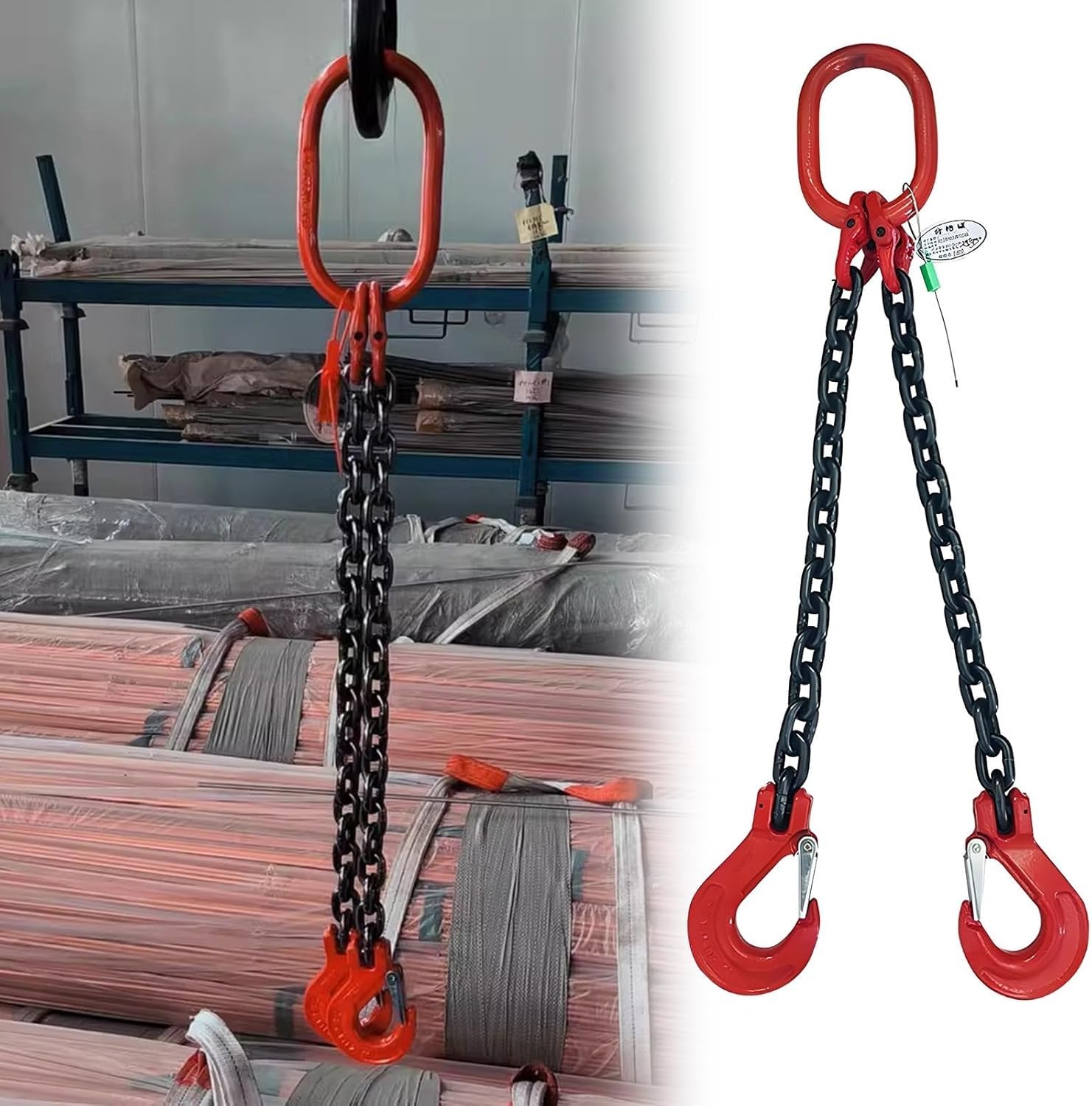 Catena a 2 vie per sollevamento di attrezzature pesanti, catene portanti in acciaio G80 Mn, marcatura standard per movimenti sicuri, compatibile con carichi da 1 a 30 tonnellate