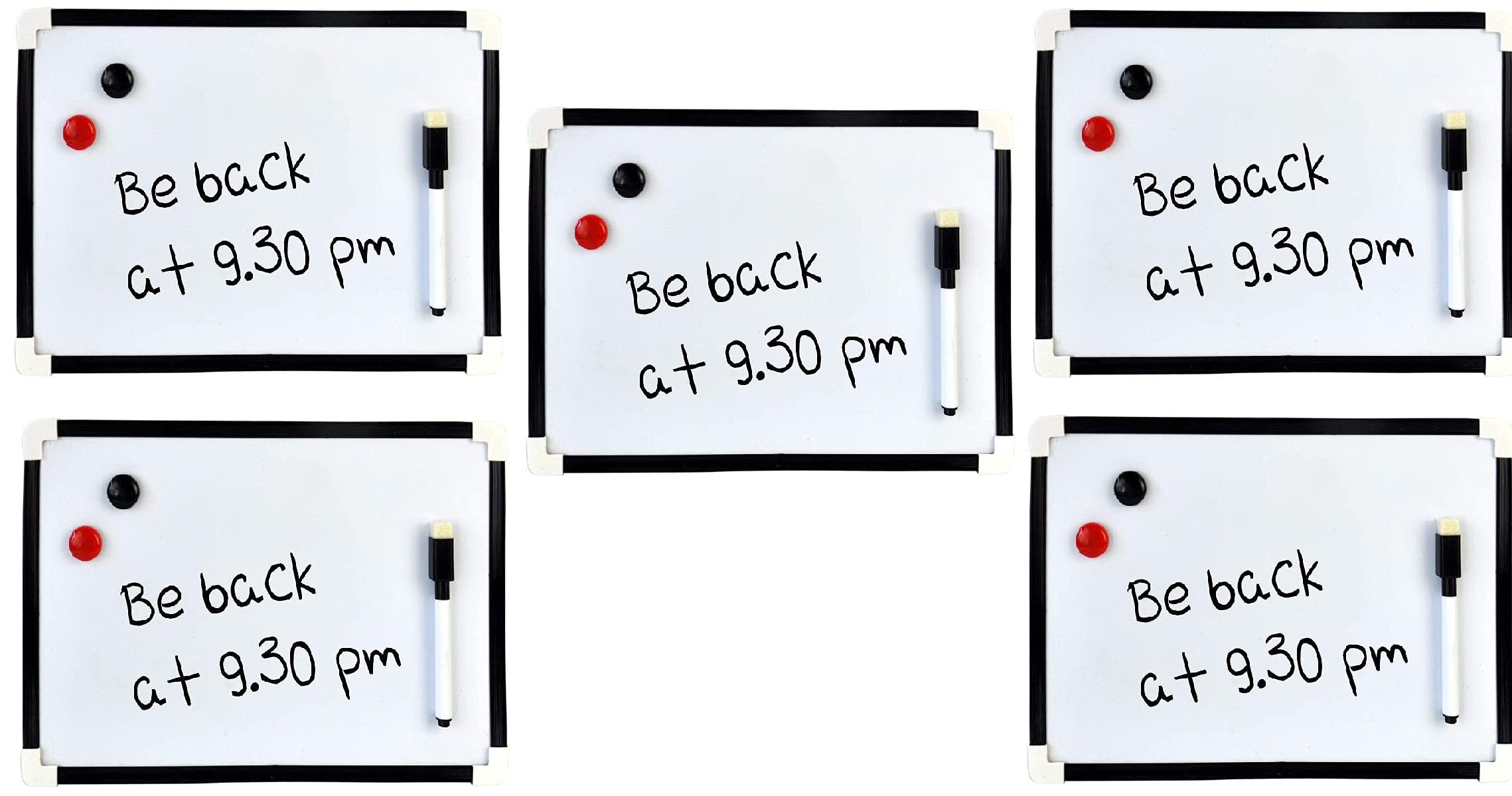 5 x Mini Whiteboards Dry Wipe Magnetic A4 Small Double Sided White Board with Marker Pen, Eraser, Portable Notice Memo Board for Kids School Classroom Drawing Writing