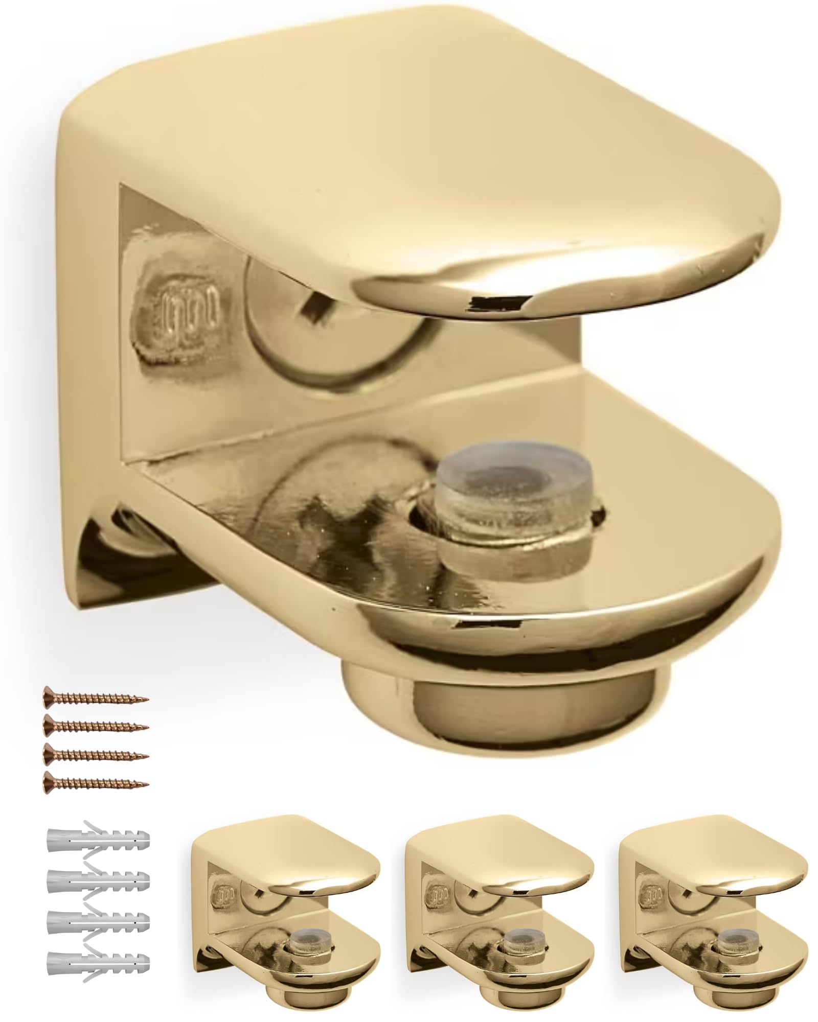Gedotec RM03 Clamping Shelf Brackets Shiny Gold Glass Shelf Support for Glass Thickness 6-11 mm Glass Clamp with Locking Screw and Glass Support Includes Mounting Material