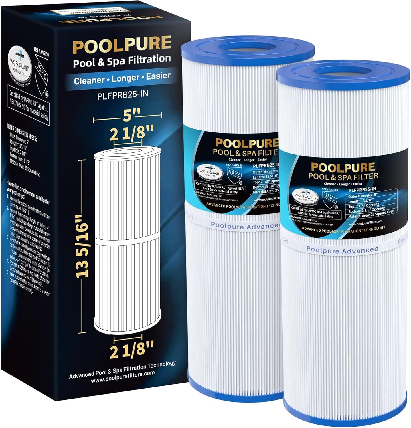 POOLPURE 2 stück Spa Hot Tub Filter 𝙈𝙞𝙩𝙋𝙞𝙡𝙡𝙚𝙣𝙙𝙤𝙨𝙚 4-Unzen-Filtermedien Ersatz für Unicel C-4326 Pleatco PRB25-IN Filbur FC-2375 (rechnung vorhanden)