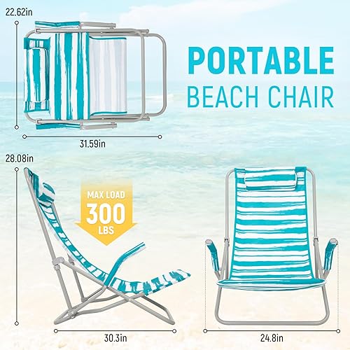 Miniatura 2 de #WEJOY Silla de playa de respaldo alto para adultos, sillas de playa resistentes para adultos con reposacabezas, silla portátil ligera para acampar