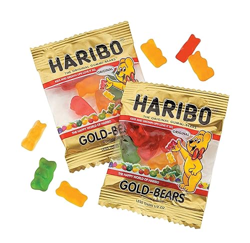 Miniatura 7 de Haribo Gummy Bears - 100 mini paquetes de aperitivos envueltos individualmente a granel  Gomitas Haribo Gold tamaño divertido con tarro de plástico