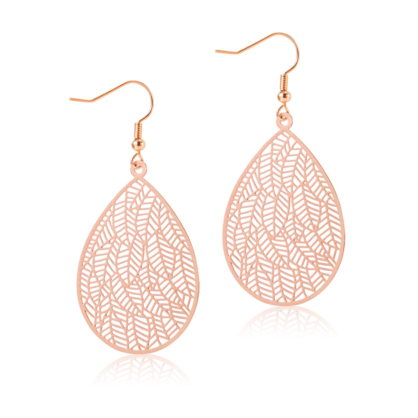Mikovivi Pendientes de Lágrima de Hoja, Pendientes de Lágrima de Filigrana Hechos a Mano Pendientes de Hoja de Cobre Elegantes Pendientes Colgantes de Hoja para Mujeres y Niñas