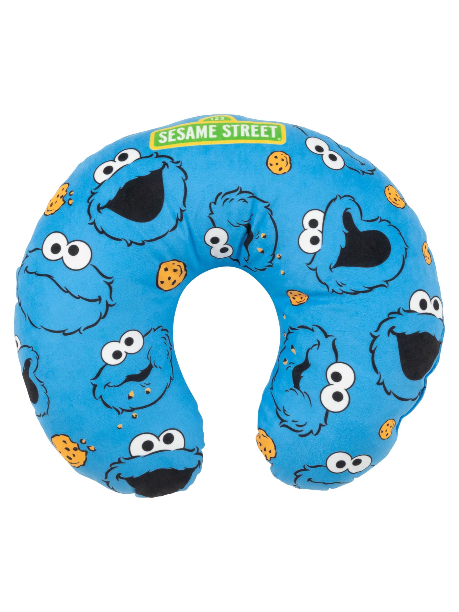 United Labels Blue Sesame Street Cookie Monster - Allover Travel Neck Pillow Comfortable Travel Pillow Neck Pillow Car Aeroplane