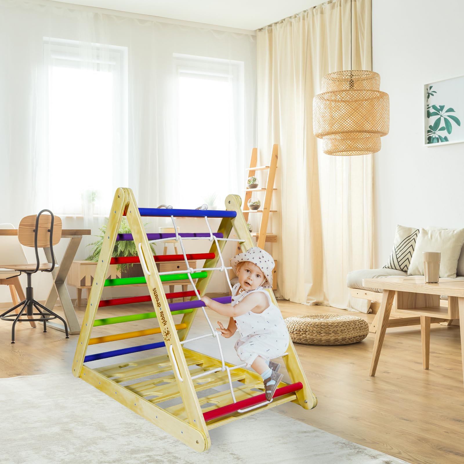 COSTWAY 4 En 1 Triángulo De Escalada De Madera Para Niños, Juego De Escalada Con Trianguloarcorampa Para Deslizarse O Escalar Set De Escalada Montessori Para Ninos 1 Ano Conjunto 70129178