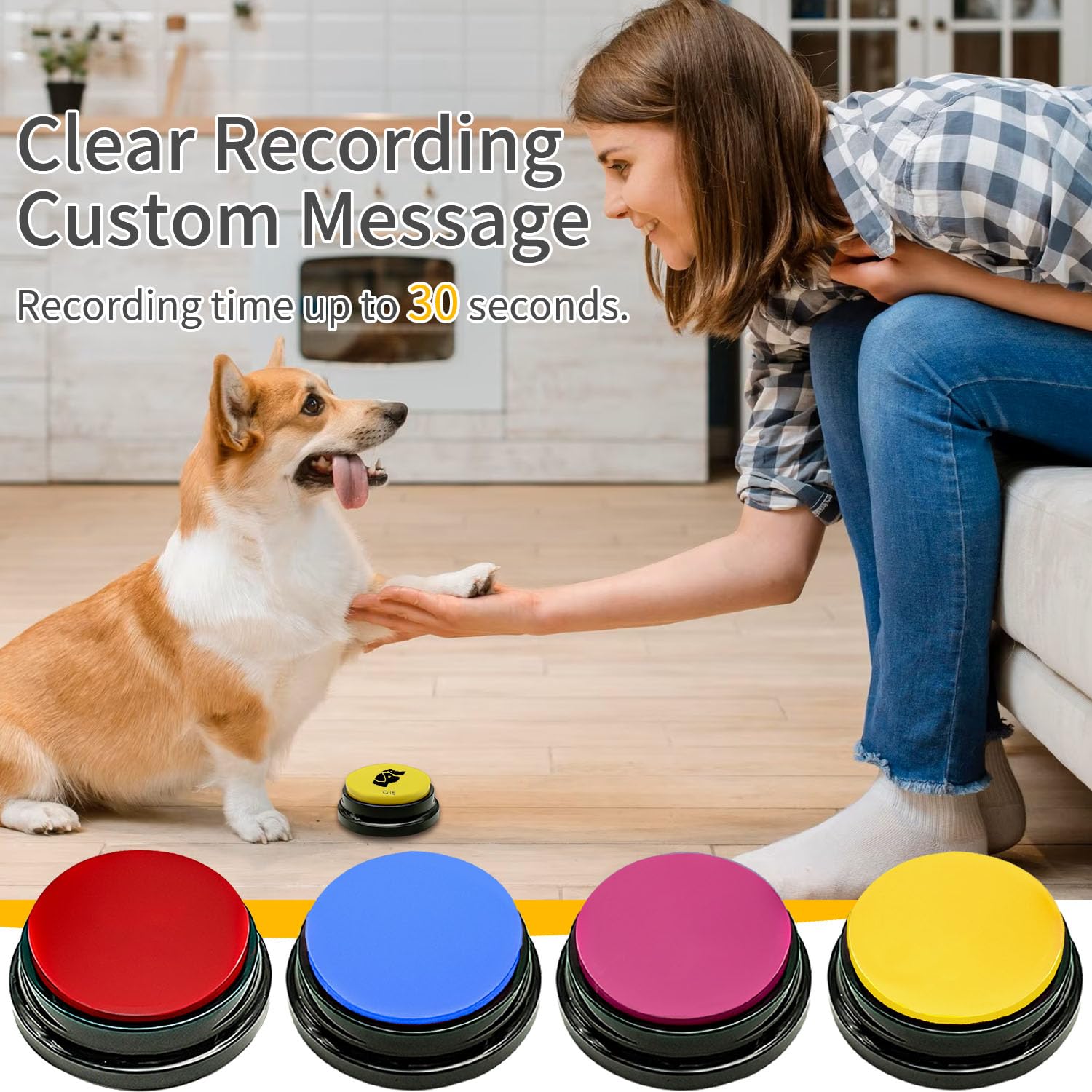 4 Boutons de Dressage pour Chien Parlant, Bouton de Communication pour Chien, Bouton Vocal avec Enregistrement de 30 Secondes, pour Apprendre à Votre Chien à Parler