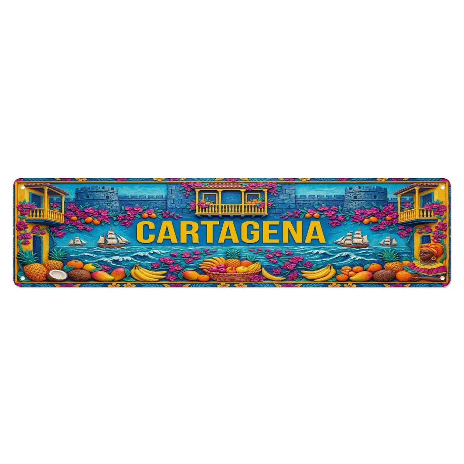 Xanthor Style Metal Tin Sign Vintage Cartagena South America Flag Pattern
