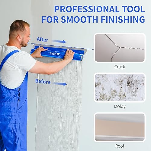 Miniatura 3 de Cuchilla de 32"  80 cm KEZERS, hoja de acero inoxidable de 0.3 mm, cuchilla para alisar y derribar paneles de yeso, aluminio extruido, tablas de