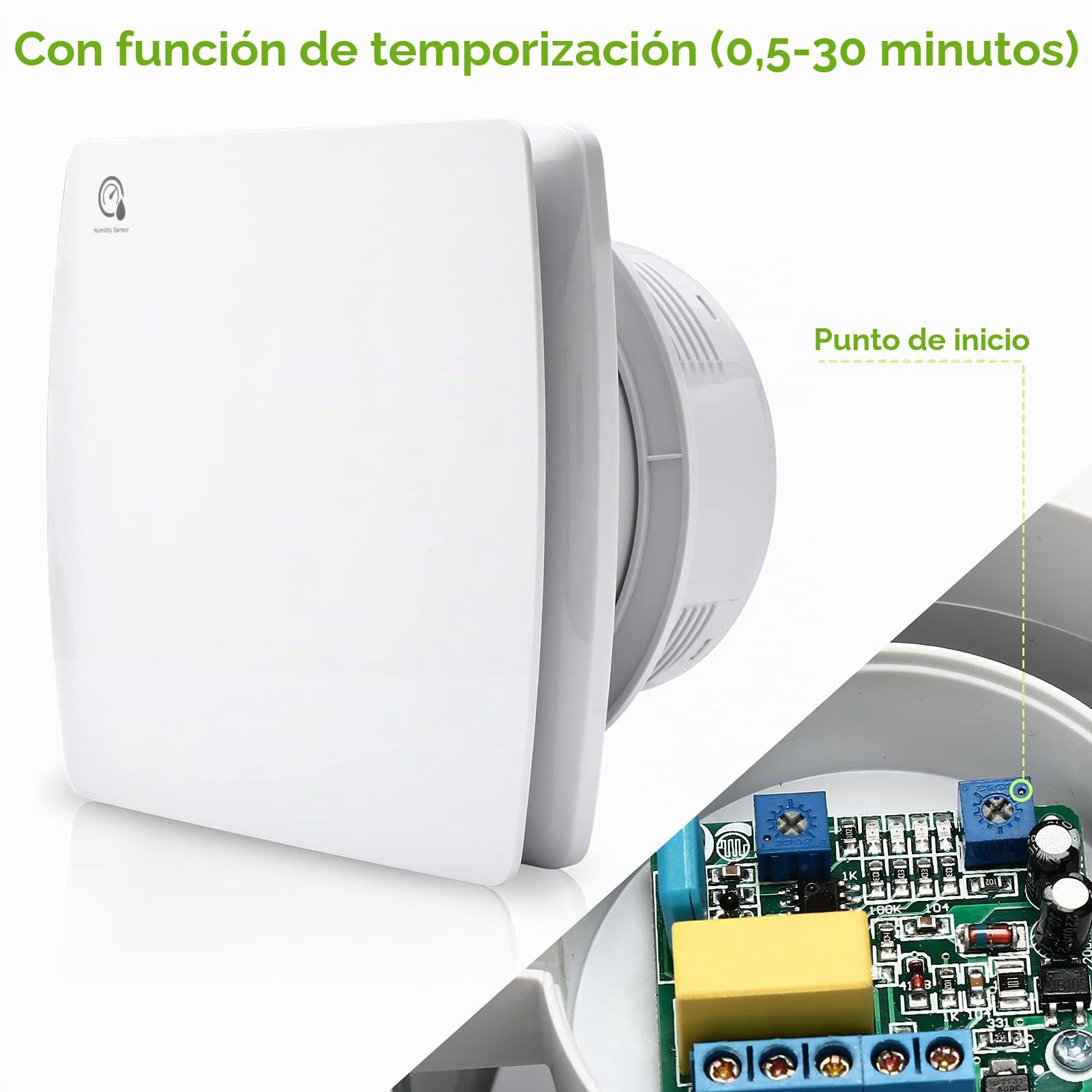 Randaco Ventilador Extractor de Baño silencioso 100 mm con sensor de humedad, para baño, aseo, cocina, blanco