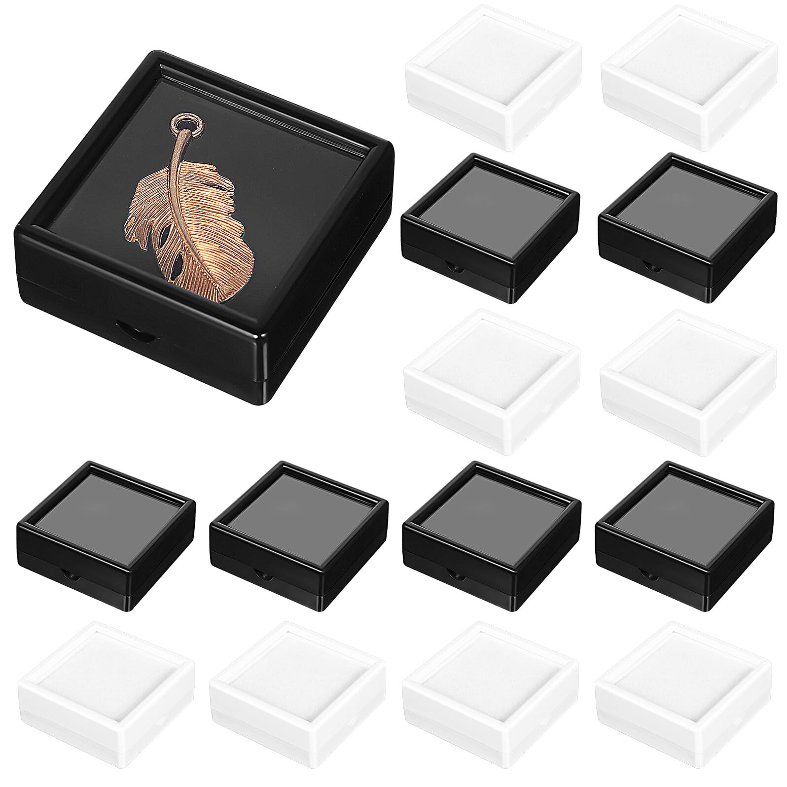 Boîte à bijoux carrée transparente en plastique TEHAUX avec éponge (lot de 20)