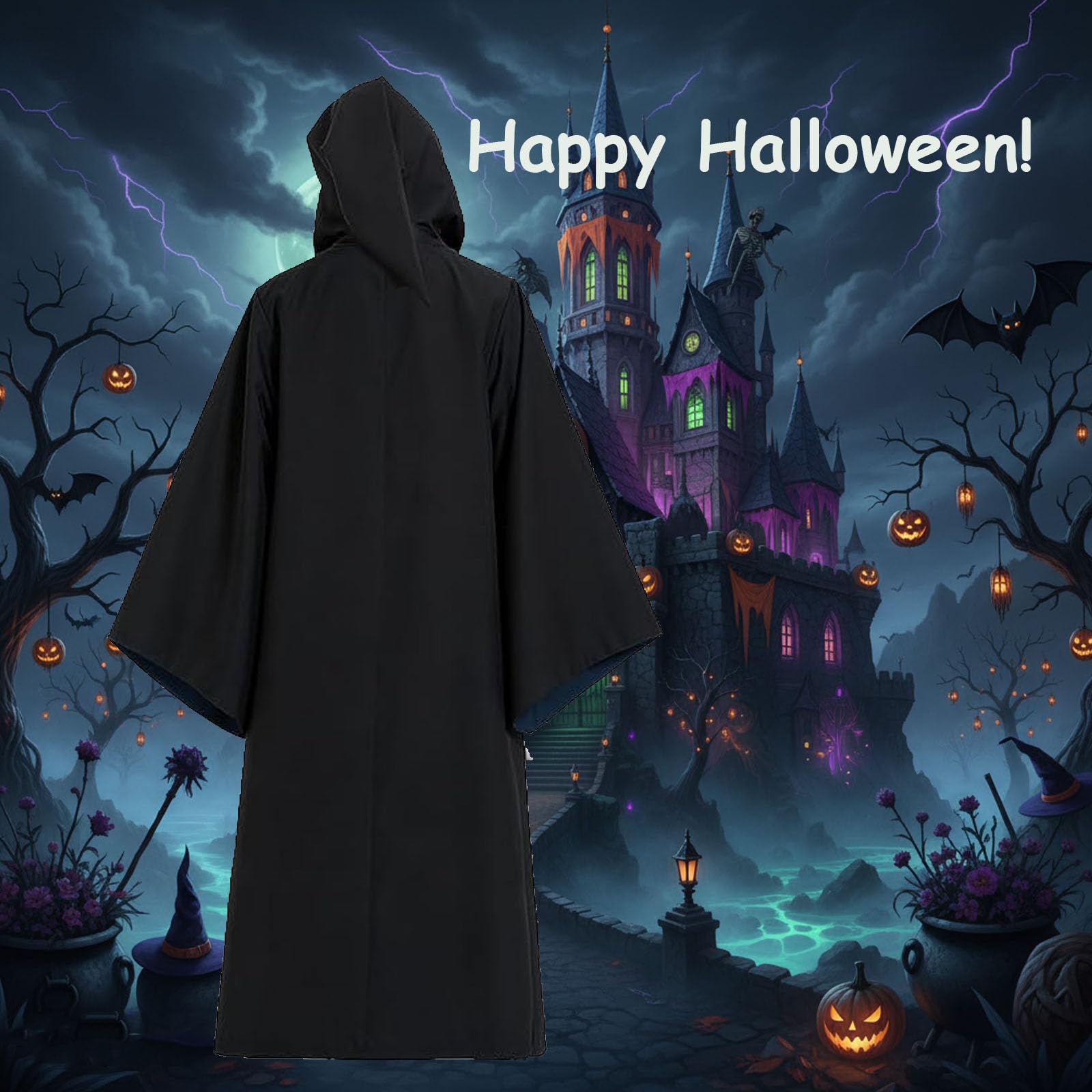 OYYJIG Magician Robe for Adult Teens, Wizard School Costume for Men Women,Four Magic College Styles Cloak Witch Hooded Cape