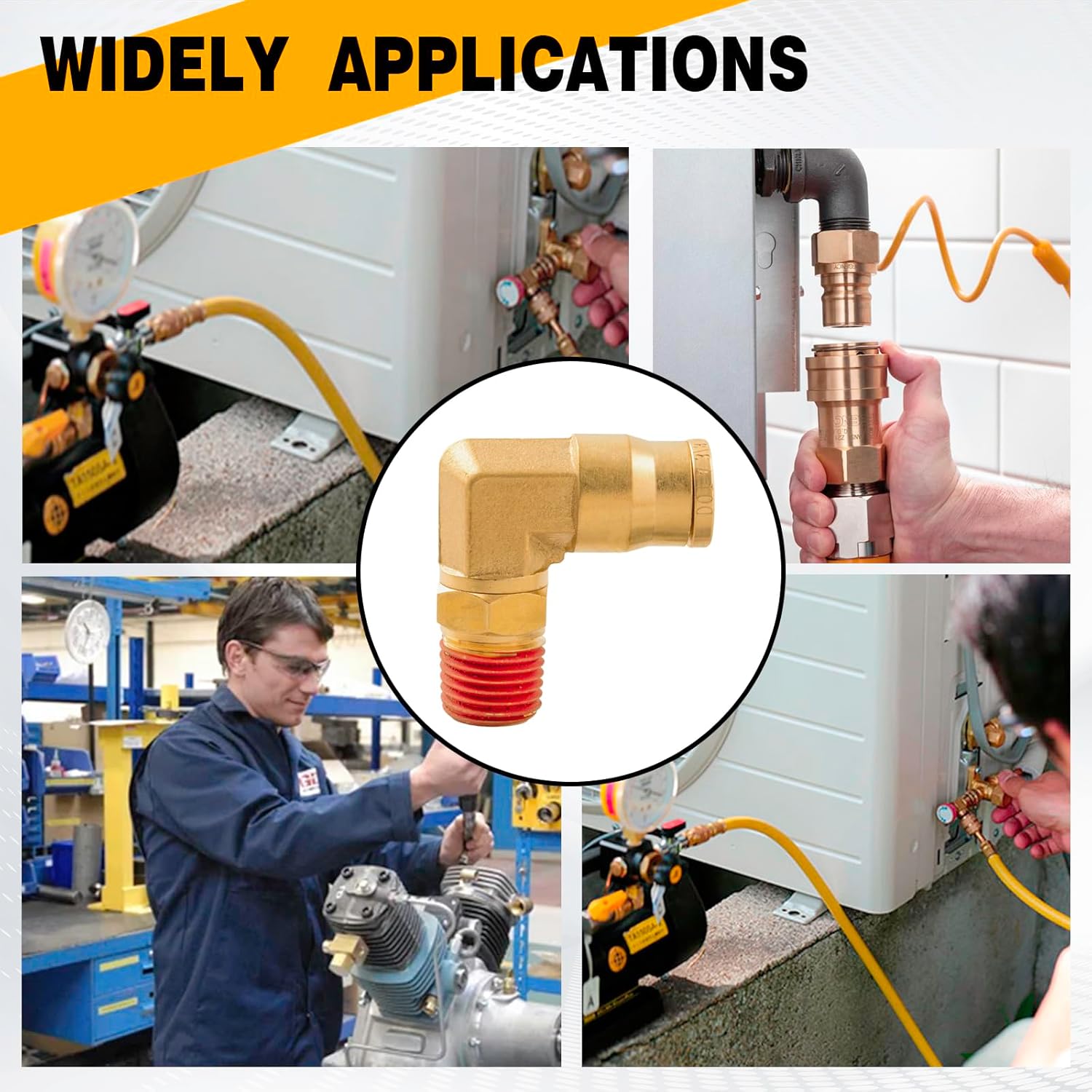 3/8" 90 Degree Elbow Union Brass DOT Push to Connect Air Line Fittings, 3/8" OD Tube x1/4" NPT Air Brake Line Quick Fitting Connectors for Truck Trailers or Industry Air System(5PCS)