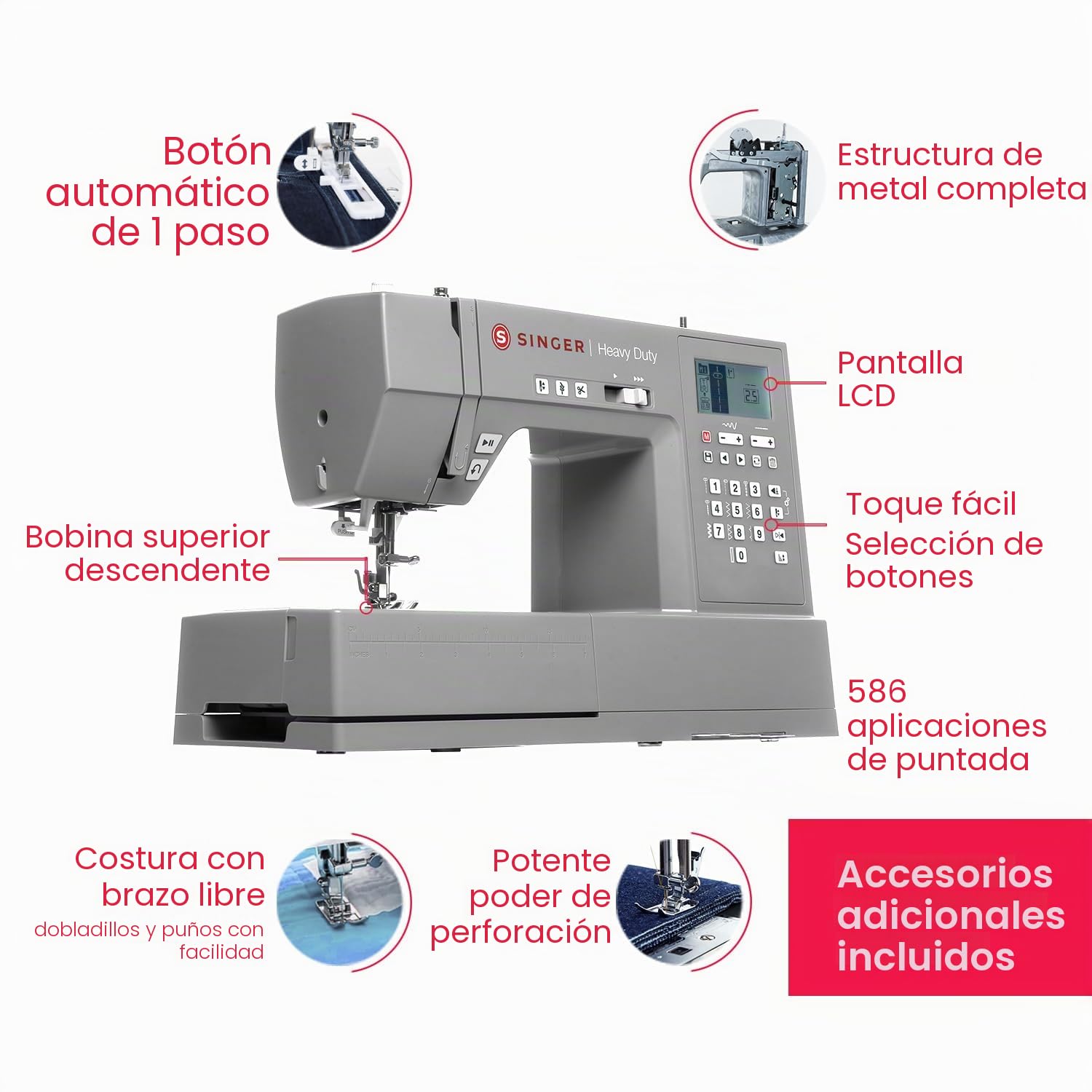SINGER® Máquina de coser resistente 6800C | 50% más de potencia, alta velocidad y letras | Accesorios especiales | Ideal para mezclilla, cuero, vinilo y telas | Fácil para costura resistente y