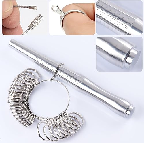 Miniatura 3 de Juego de herramientas de medición de anillos,incluyendo medidor de tamaño de dedo, mandril de calibrador de anillo, ajustador de tamaño de anillo,