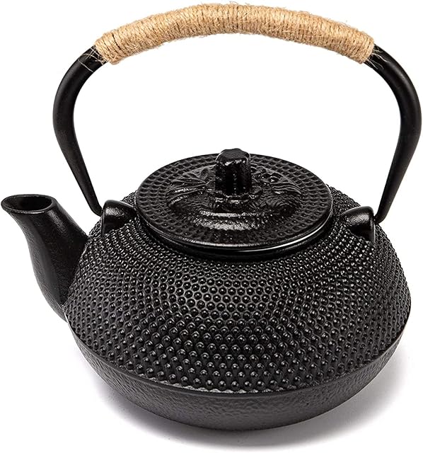 SUSTEAS Teapot Japanese Tetsubin Cast Iron Tea Kettle with Stainless Steel Infuser Black 900ml