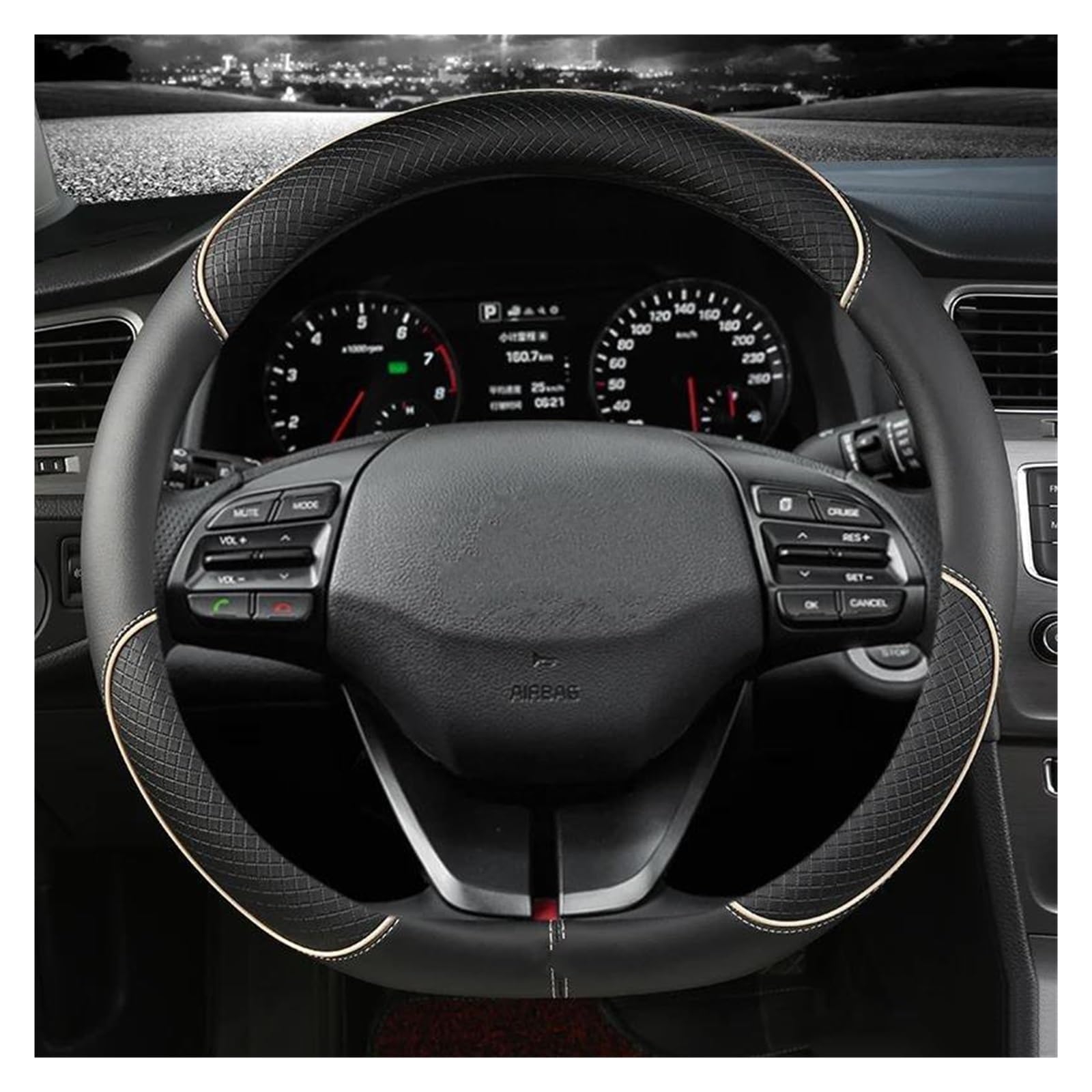 Volantes Protector Cuero Microfibra para Volante Coche Antideslizante para Hyundai i30 para Kona i10 i35 para Elantra para Santa Fe Funda Volante(Beige D)
