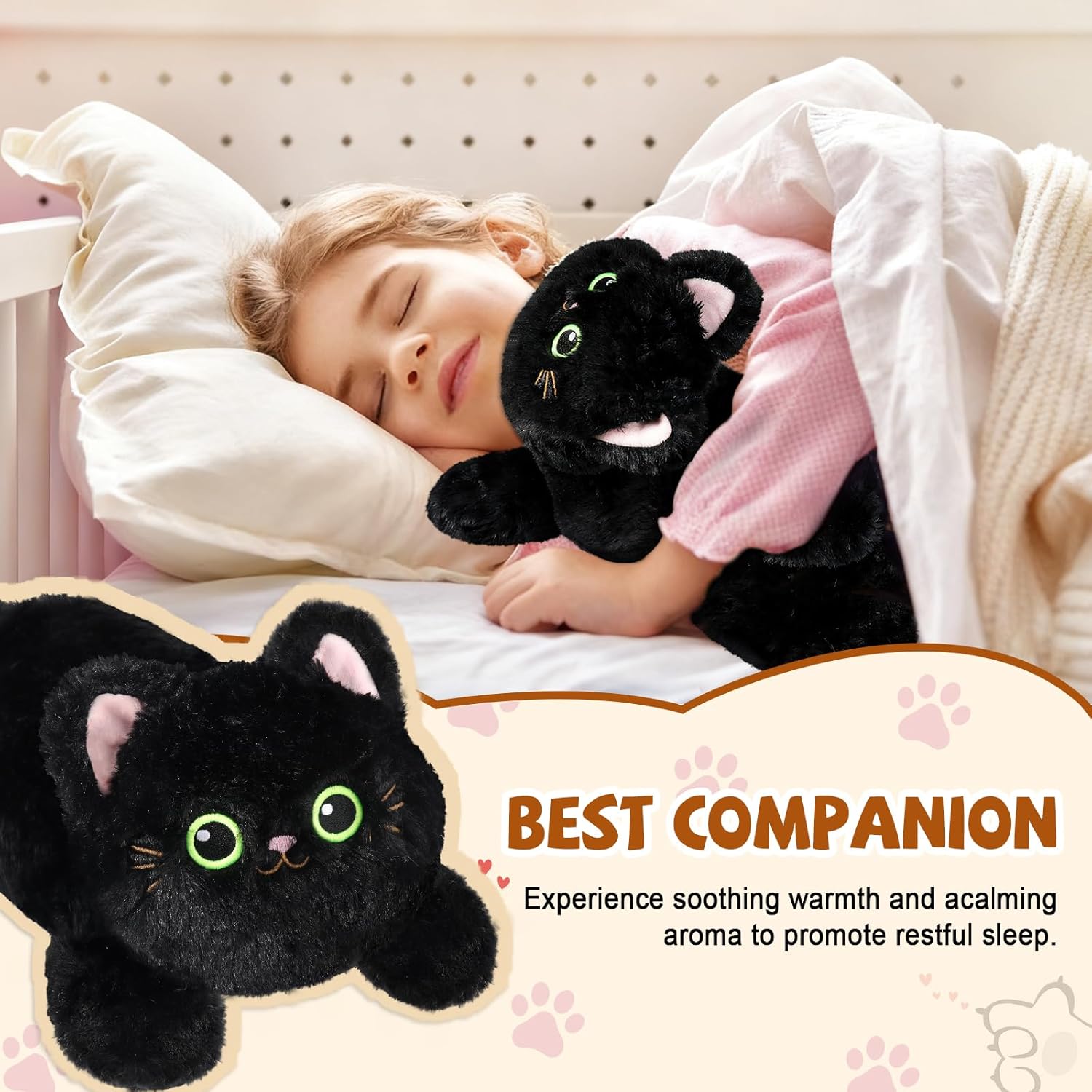 Microwave Heating Pad for Period Cramps - Heatable Black Cat Plush for Soothing&Relax with Lavender Scented, Weighted Stuffed Animals for Pain Stress Relief - Image 3