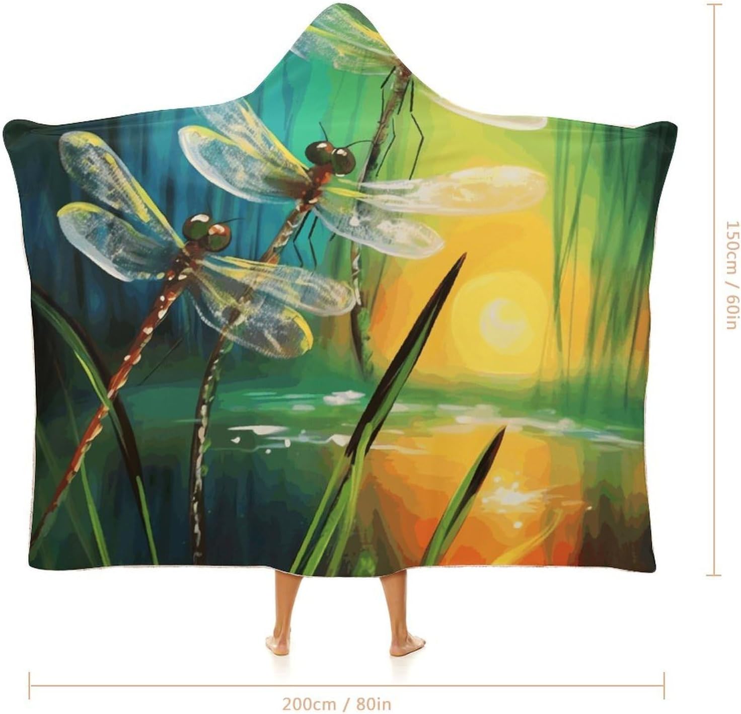 Dancing with Dragonflies Hooded Blanket Cozy And Functional,Wearable Blanket Hoodie for Women Men,Blanket Poncho Presents60 x80