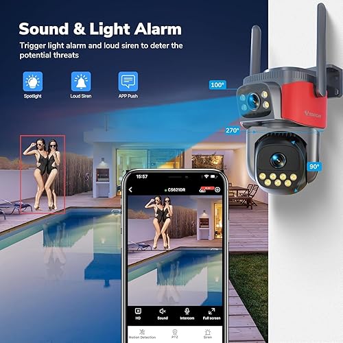 Miniatura 5 de VSTARCAM Cámara de seguridad de doble lente de 4MP+4MP para exteriores, 2K, panorámica e inclinación de 360, detección de movimiento PIR, alarma de