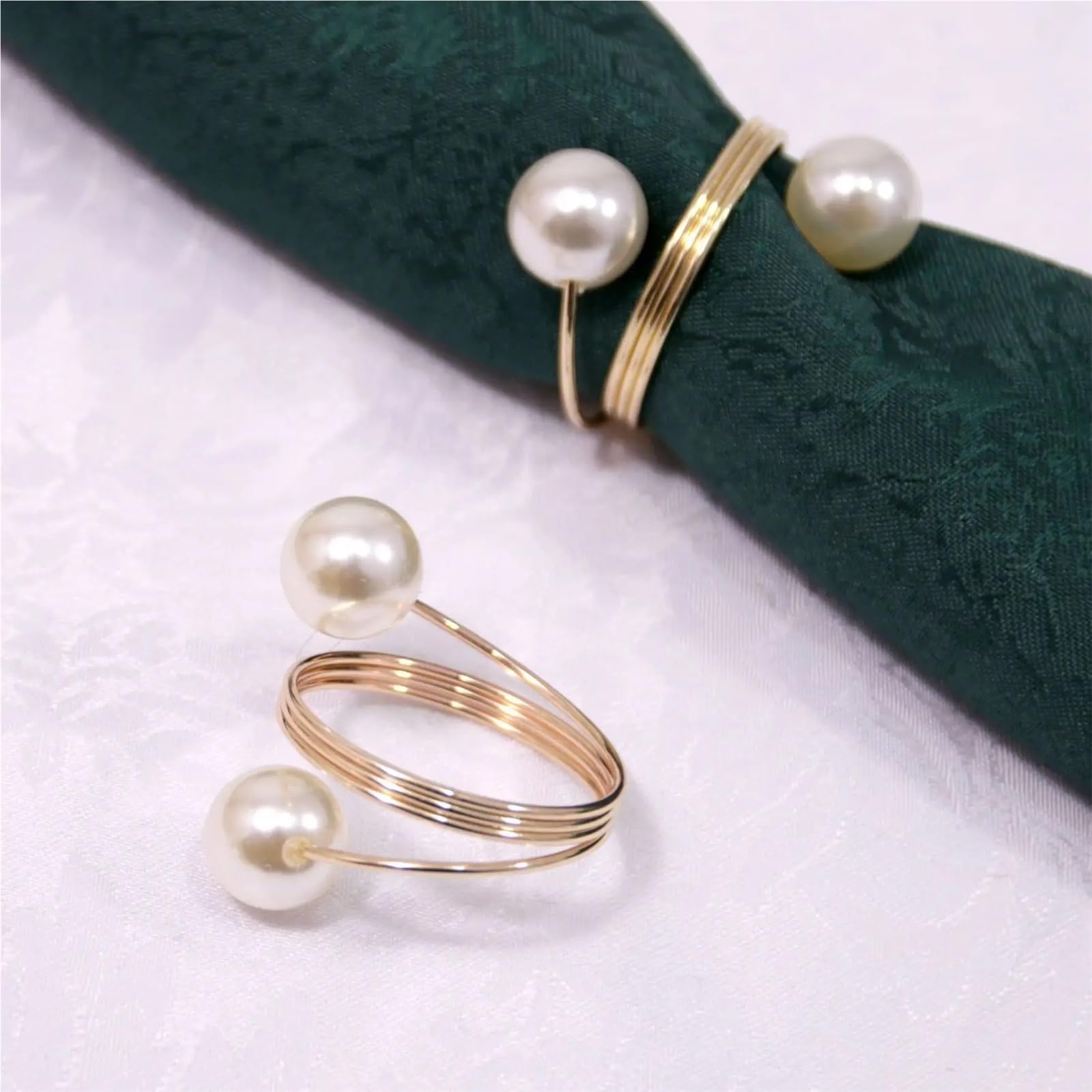36 servilleteros con cuentas simples y elegantes para decoración de bodas, cenas, fiestas, inauguración de la casa, uso diario (oro blanco)