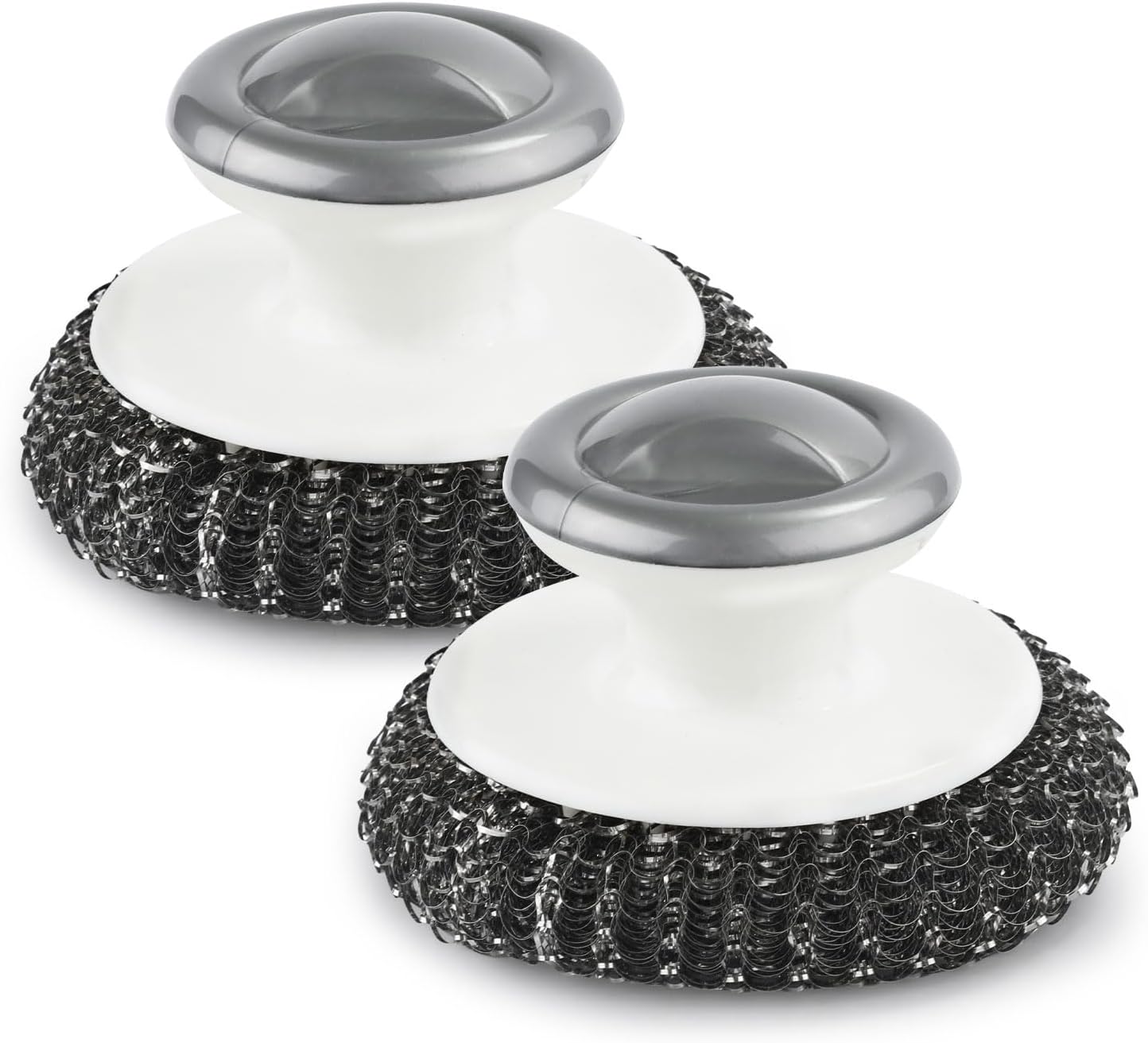 2pcs Steel Wool Scrubber with Handle, Heavy Duty Pot Scrubbers