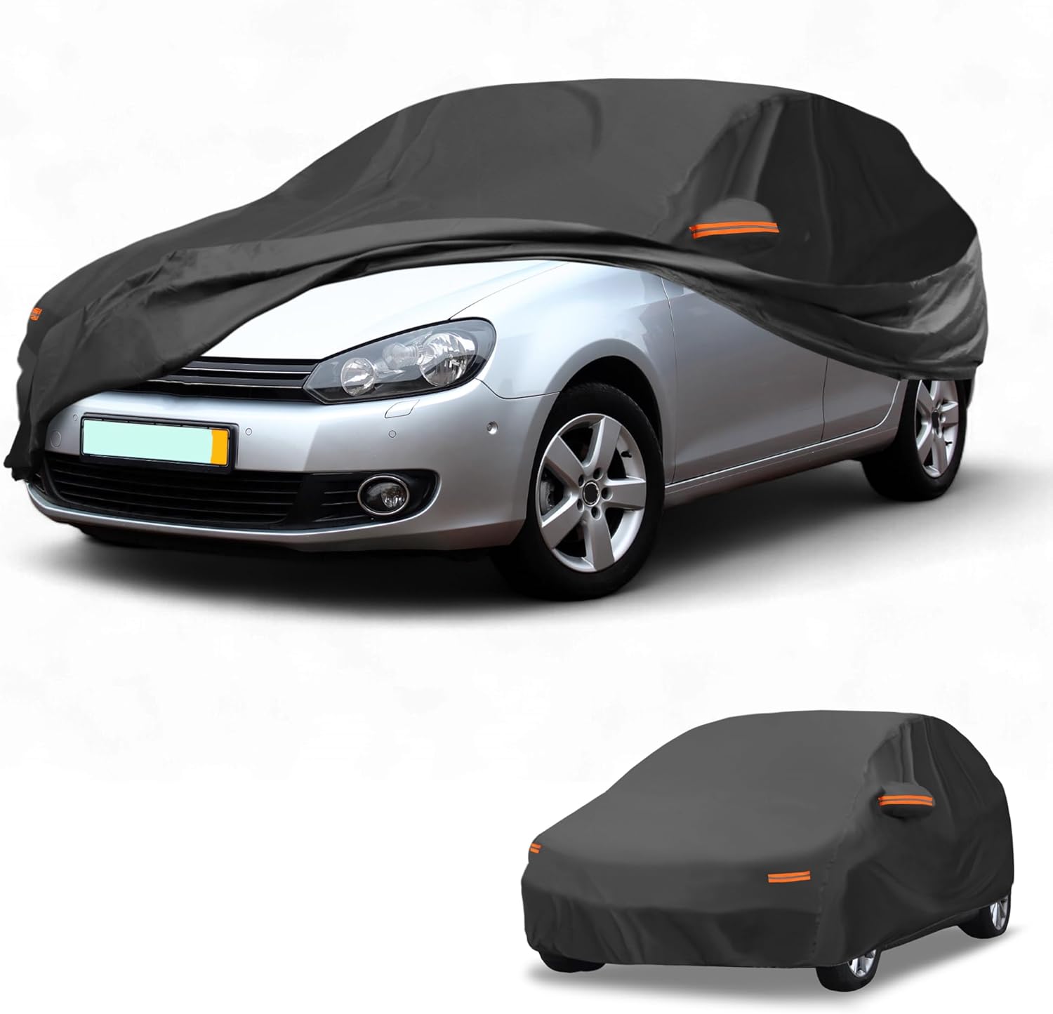 All-Weather Waterproof Car Cover - UV-Resistant Outdoor Full Exterior Protection for Volkswagen Golf Aluminum Film Black with Right Side Zipper