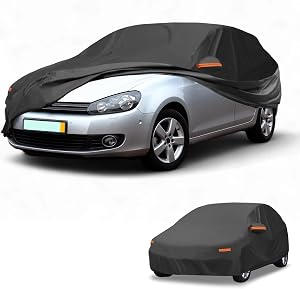 All-Weather Waterproof Car Cover - UV-Resistant Outdoor Full Exterior Protection for Volkswagen Golf 2003-2022 210D-PU Black with Right Side Zipper
