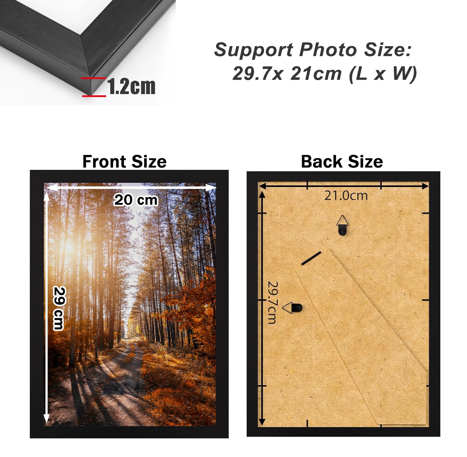 A4 Picture Frame, Wooden Photo Frame, Versatile Black Frame with Safe Perspex Front & Wall Hanging Hooks - For Display, Landscape or Portrait Orientation, Wall-Mount & Desk Stand — view 3