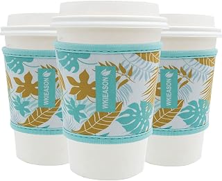 WK IEASON Reusable Hot Coffee Cup Insulator Sleeves Neoprene Hot Coffee and Tea Cup Holder Sleeves Cover Reusable 16-24OZ for Starbucks Coffee, McDonalds, Dunkin Donuts, More (Leavies pattern)