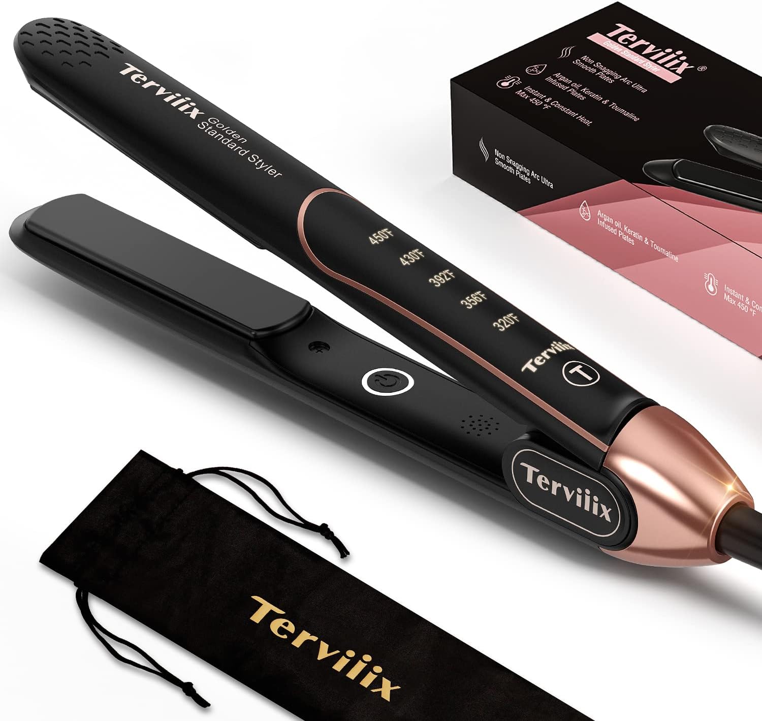 Plancha De Cabello Professional 450°F, Non-Snagging Ceramic Flat Iron Hair Straightener 1 inch, 3X Less Damage Hair Iron Straightener and Curler, 15s Fast Heating, 5 Adjustable Heats