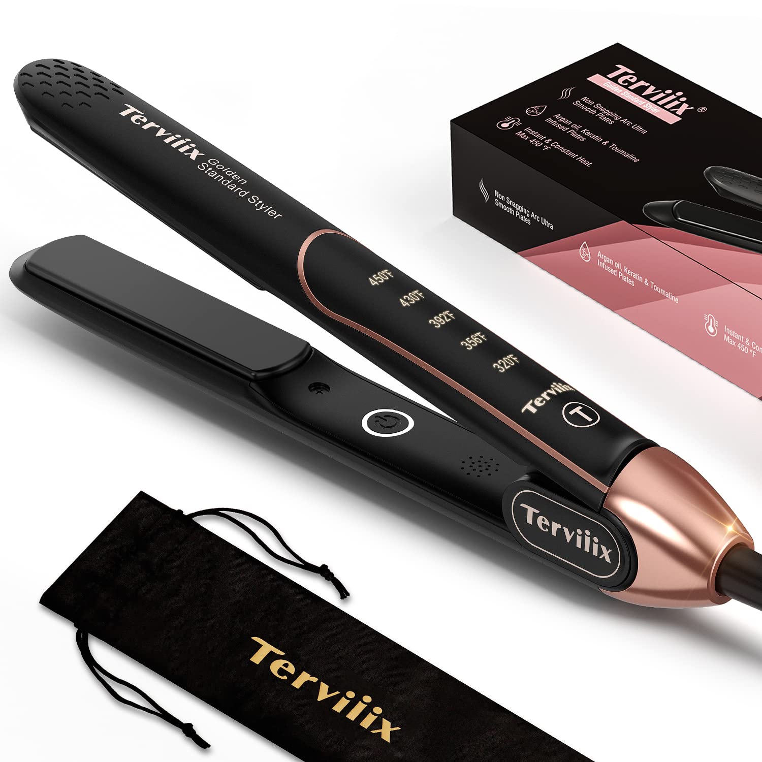 Sponsored Ad - Terviiix Non-Snagging Ceramic Flat Iron Hair Straightener 1 inch, Plancha De Cabello,3X Less Damage Hair Straightener and Curler, 15s Fast Heating, 5 Adjustable Heats, Max 450°F