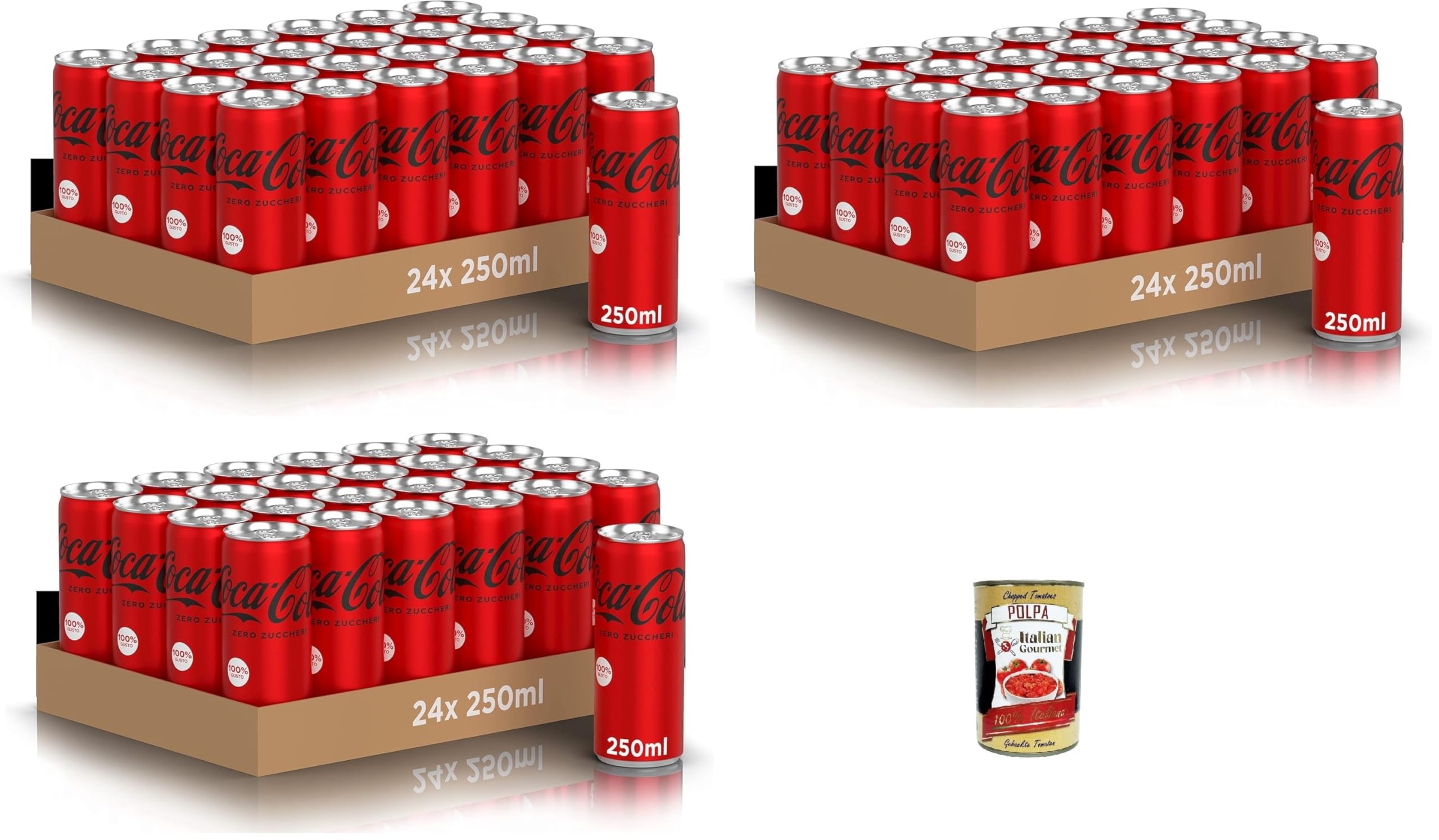 Italian Gourmet Zero Sugar Bibita Zero Zuccheri Dose Erfrischung 72 x 250ml | Kalorienarm gesüßt, gusto intenso in lattina mini, 100% recycelbar, ideale, Gesamtnettogewicht 18 L + Kostenlos Polpa 400g