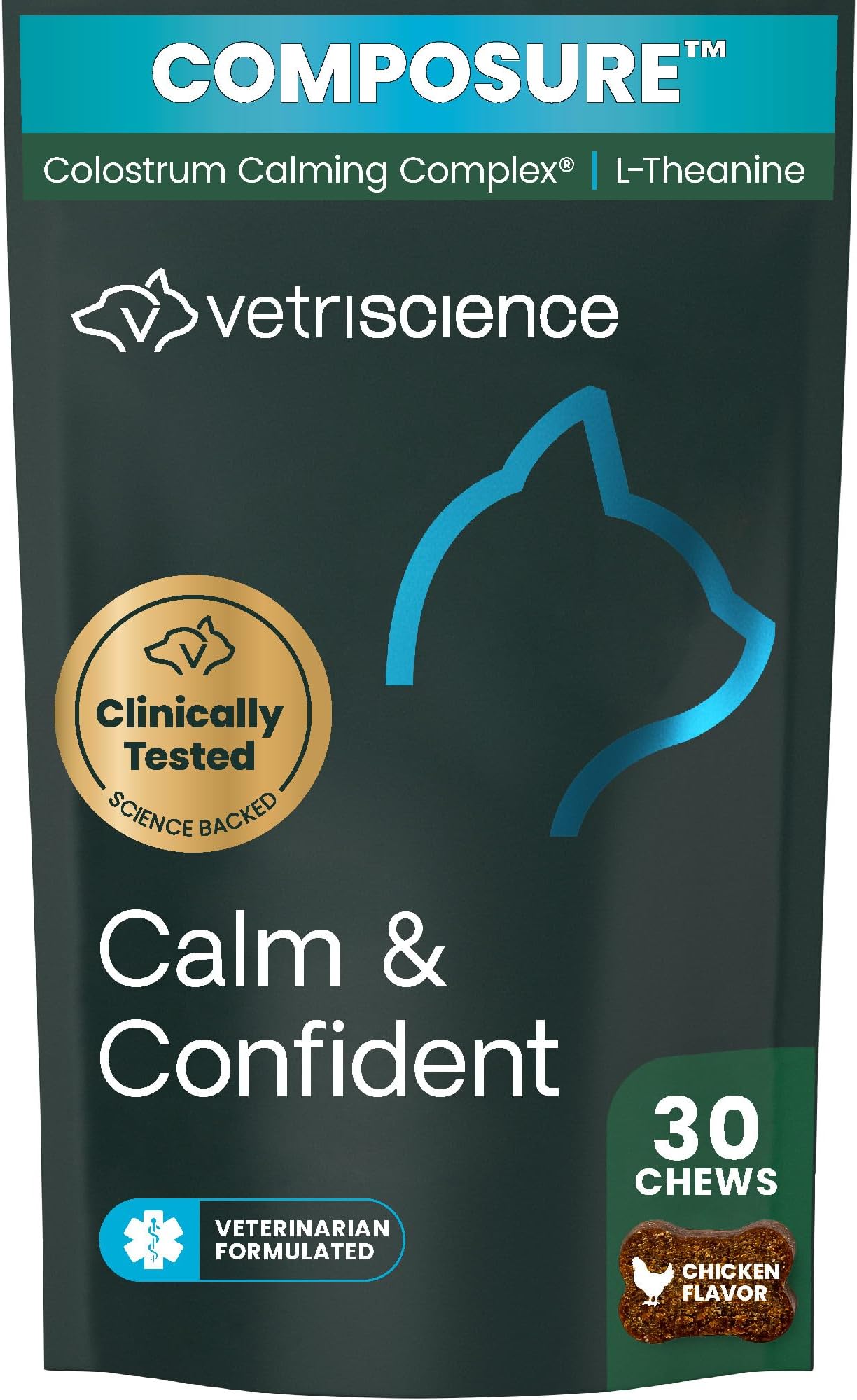 Calm & Confident Chews, Composure Calming and Anxiety Supplement for Cats, Reduce Stress and Fear, Ideal for Travel, Vet, Grooming and Routine Changes, Chicken, 30 Count