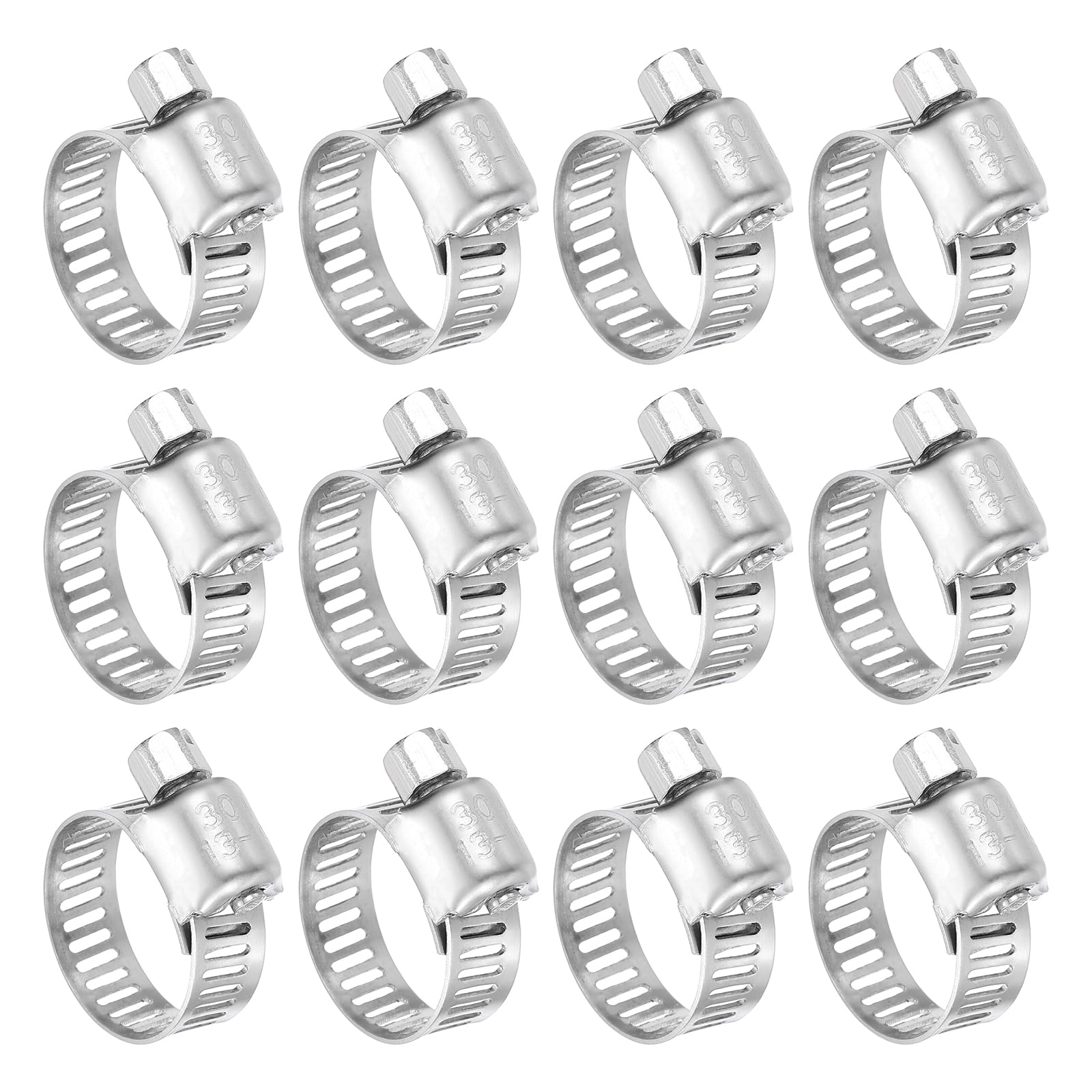 sourcing map 12 Pcs Hose Clamp 1/2"-3/4" (13-19mm) 304 Stainless Steel Adjustable Worm Gear Hose Clamp Assortment Kit for Fuel Line Pipe Plumbing Automotive Tube Mechanical