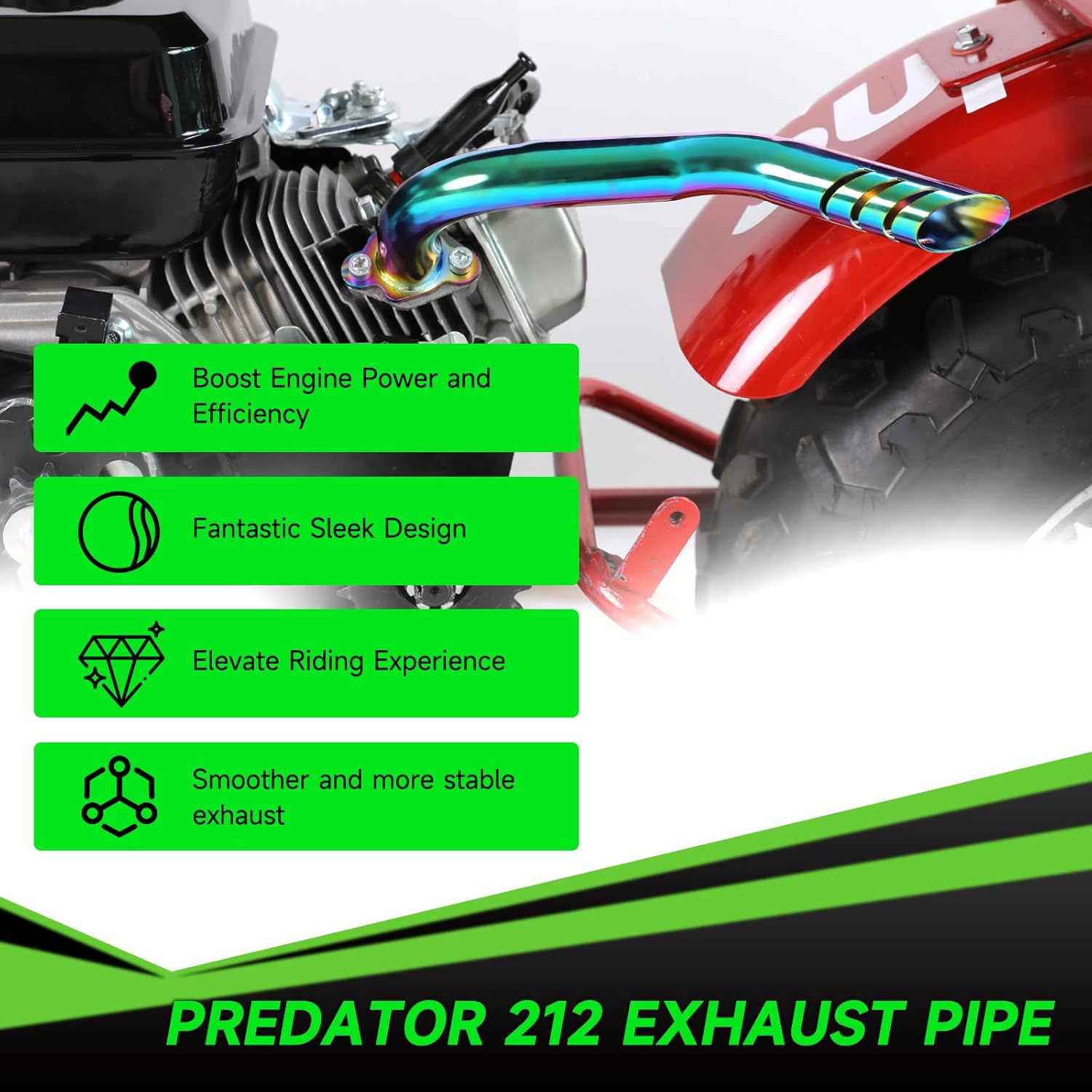 Mini Bike Exhaust Pipe Header Kit Compatible with Predator 212cc 224cc 196cc Non Hemi Coleman CT200U CT200U-EX B200R BT200X KT196 Go Kart Baja MB200 Axis M200 GX160 GX200 Clone Engine Parts