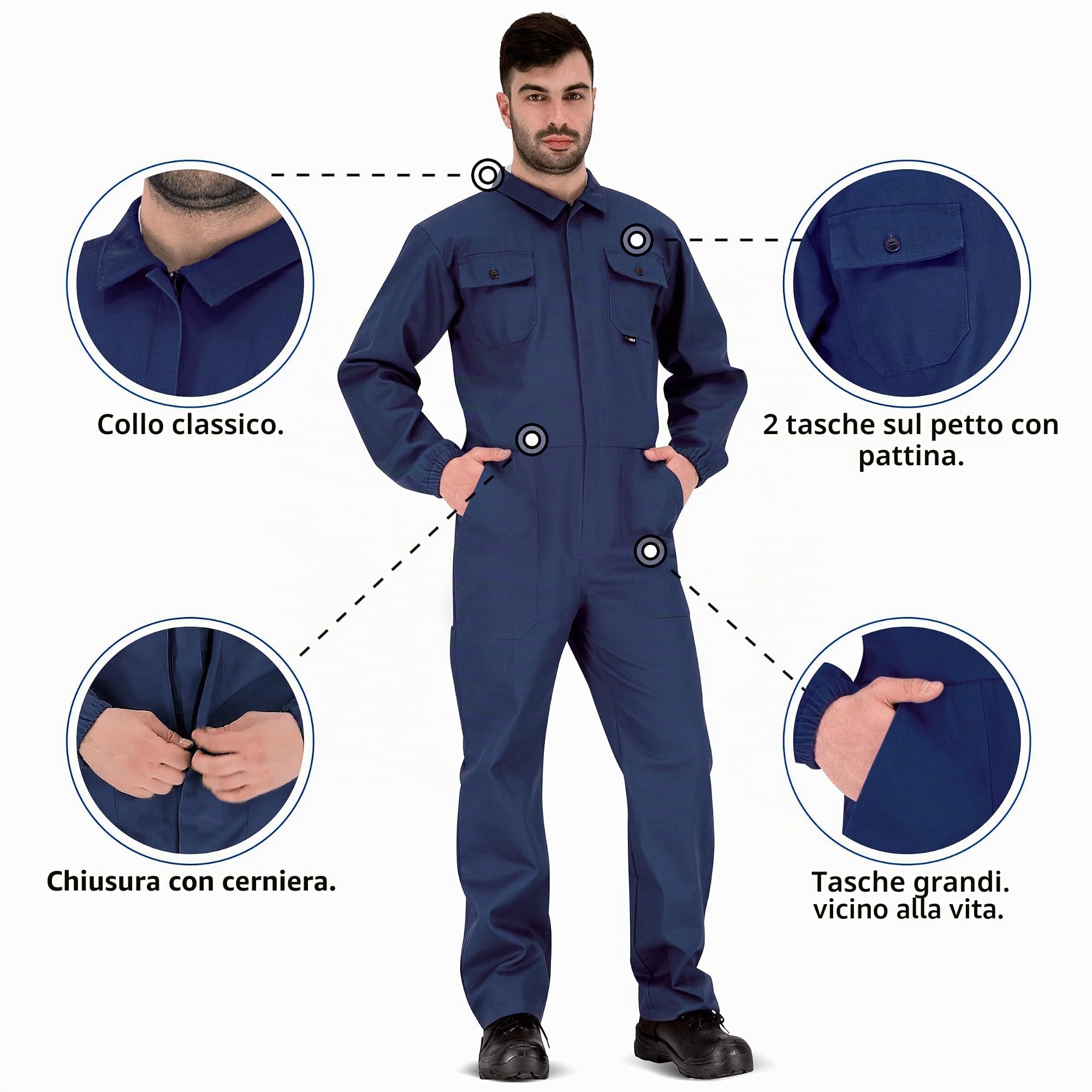 BWOLF ANAX - Tuta da lavoro da uomo, 100% cotone, con 5 tasche, Blu, L