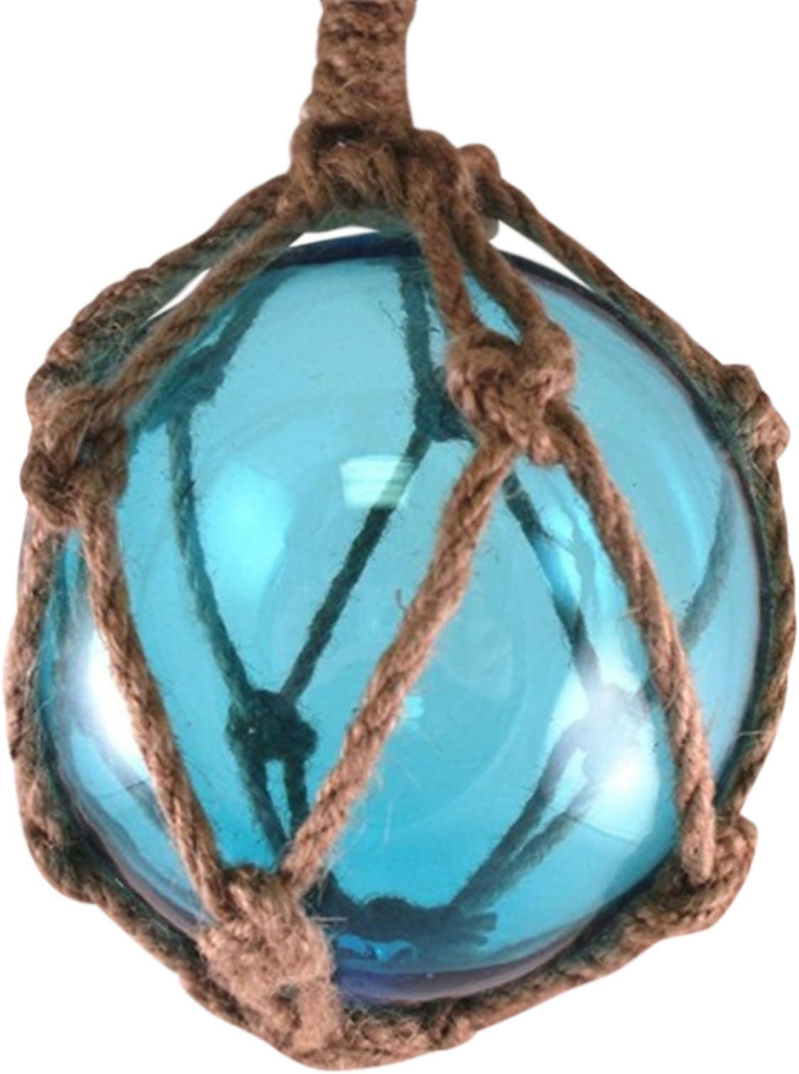 Japanese Glass Fishing Fish Net Float Buoy Tiki Decor Light Blue