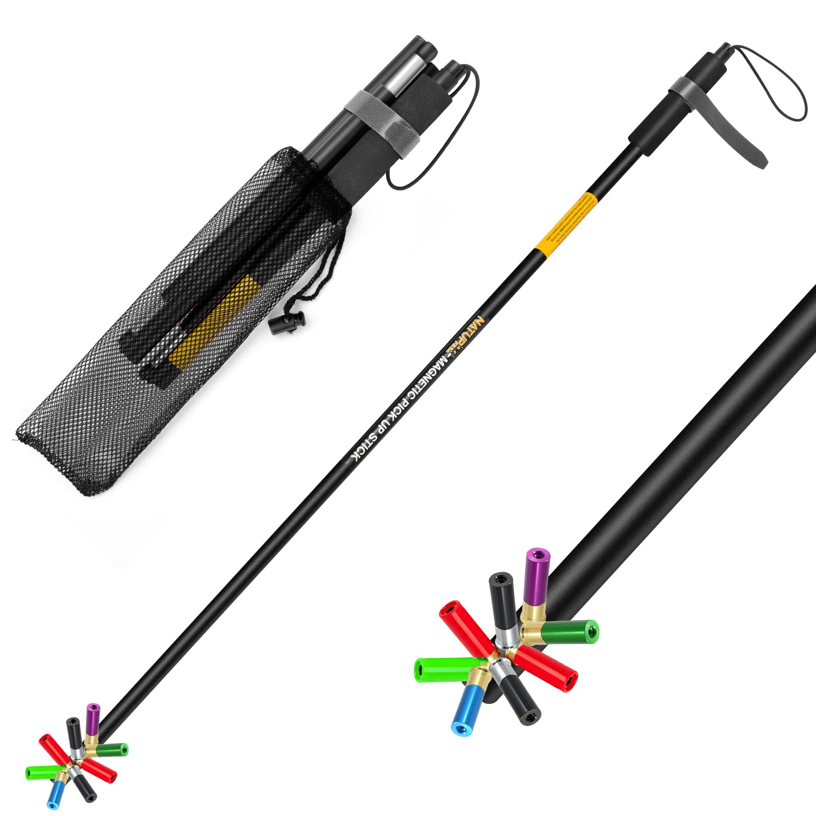 Montela Shotgun Shell Magnet Stick, Magnetic Shell Retriever Pickup Pole, Magnetic Pickup Tool with Mesh Carrying Bag Collapsable Shotgun Shell Pickup Stick